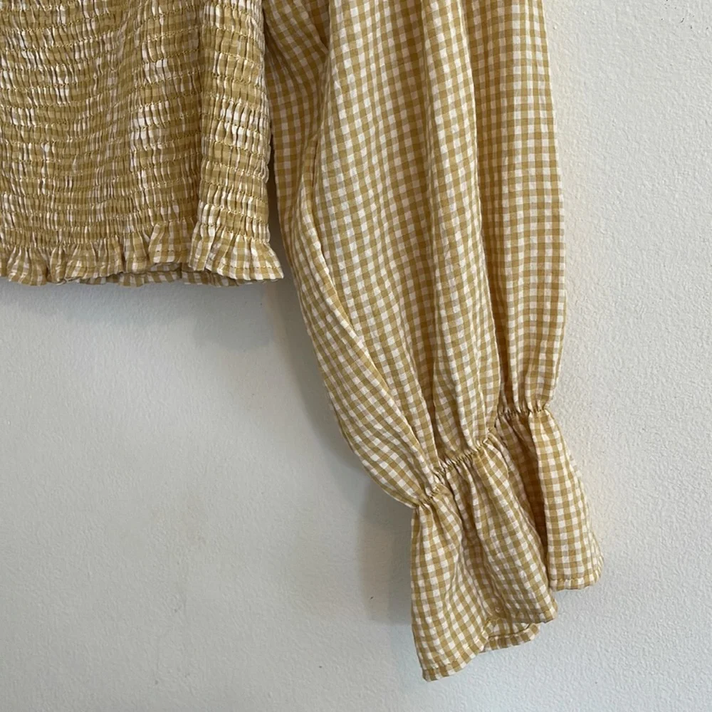 Urban Outfitters Yellow Gingham Crop Top | Size Large - Picture 5 of 8